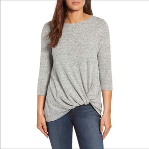 NWT Gibson Grey Scoop Neck Twist Front Top XS